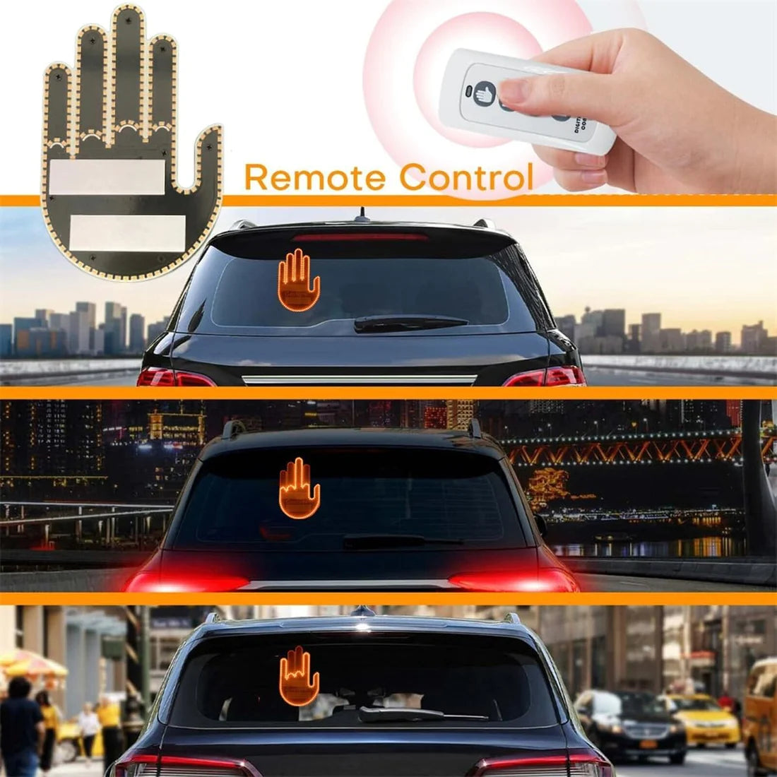 Hand Gesture Light for Car, Finger Gesture Light with Remote, Give The Love & Bird & Wave to Drivers