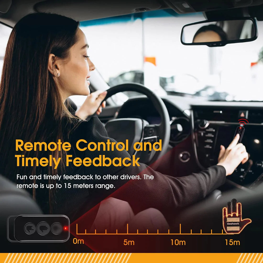 Hand Gesture Light for Car, Finger Gesture Light with Remote, Give The Love & Bird & Wave to Drivers