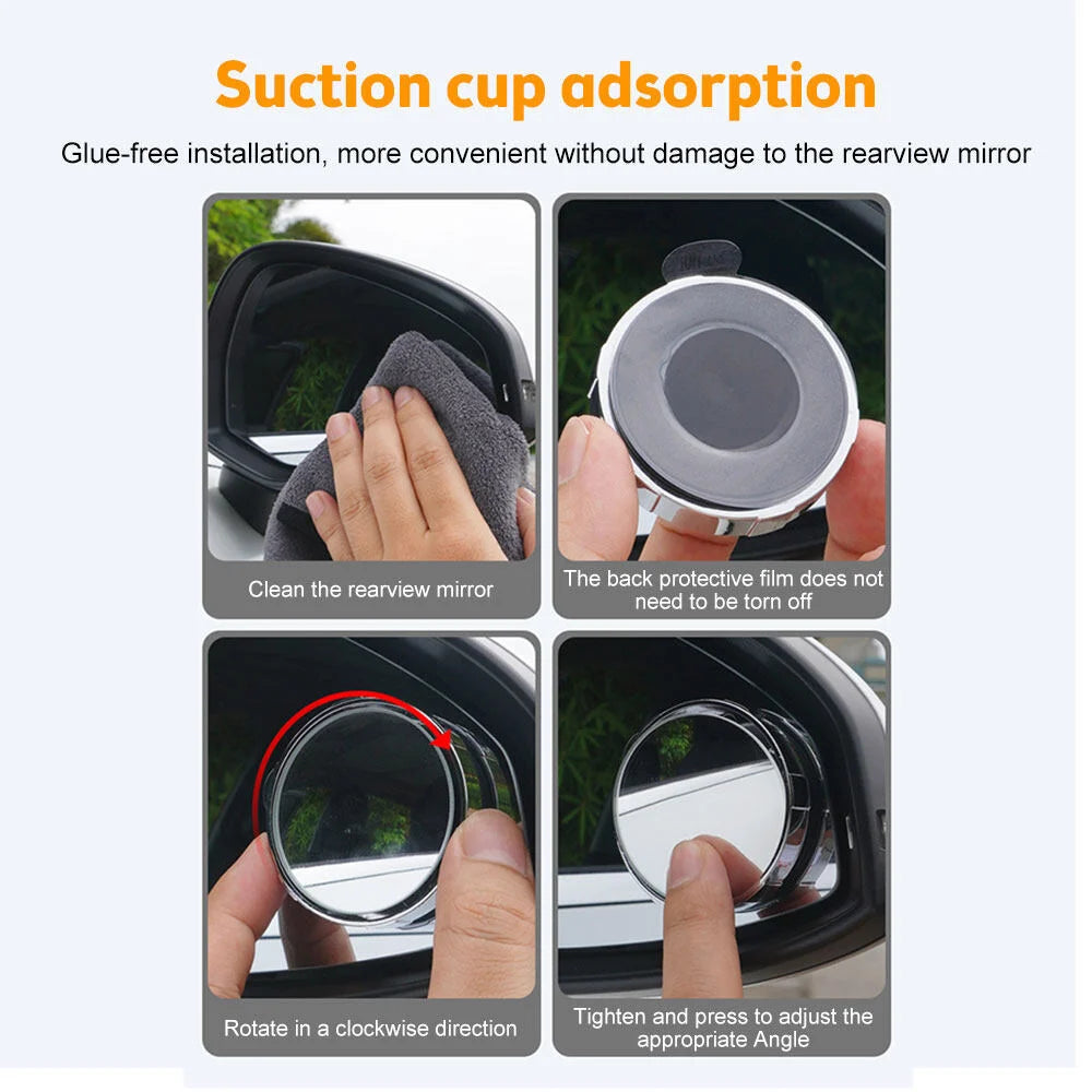 Vehicle Blind Spot Mirror 360° Rotate Sway Adjustable HD Glass Convex Mirror