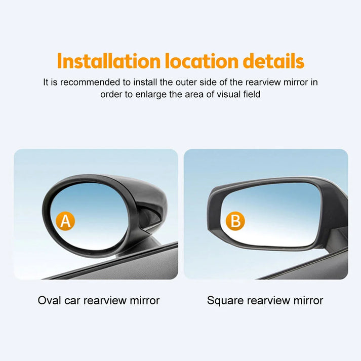 Vehicle Blind Spot Mirror 360° Rotate Sway Adjustable HD Glass Convex Mirror