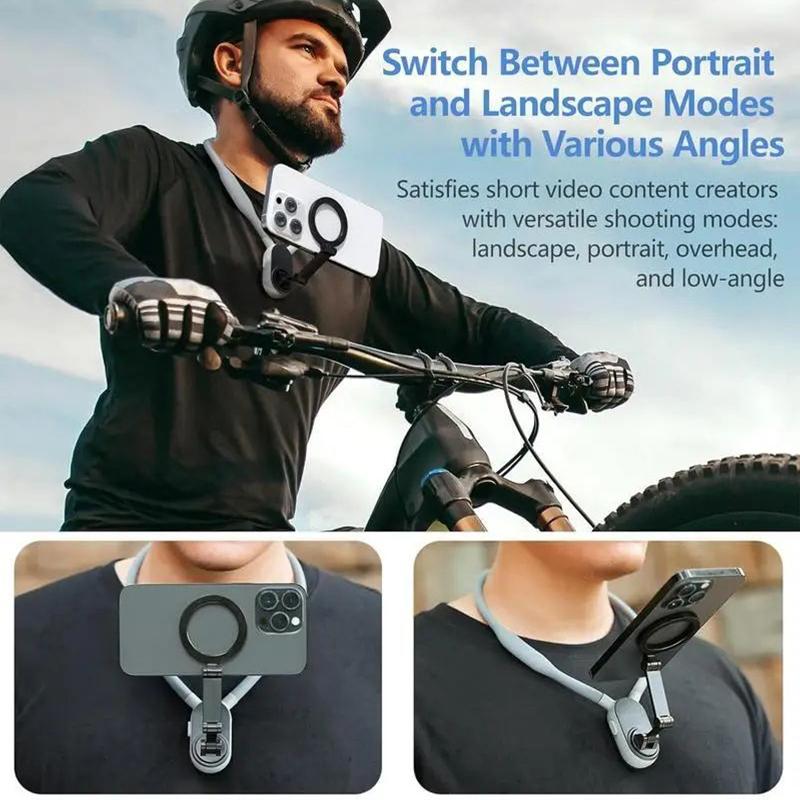 Neck Hanging Phone Mount, Chest Stand, Hands-Free POV/Vlog, Magnetic Ring, Stabilized for iPhone 15/14/13/12, Action Camera, Video Recording, Compatible all iPhones & Android phone - Mobile Accessories