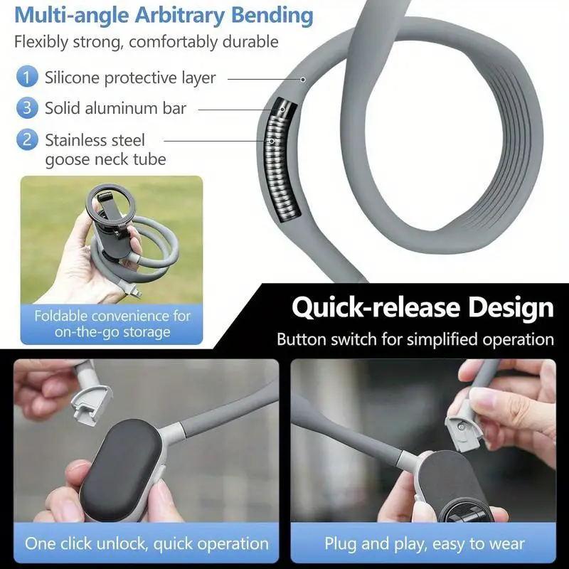 Neck Hanging Phone Mount, Chest Stand, Hands-Free POV/Vlog, Magnetic Ring, Stabilized for iPhone 15/14/13/12, Action Camera, Video Recording, Compatible all iPhones & Android phone - Mobile Accessories