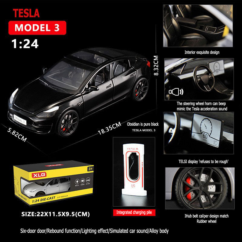 1:24 Tesla Model 3 Six Door Openers Rebound Function Lighting effects Car sound simulation Alloy body