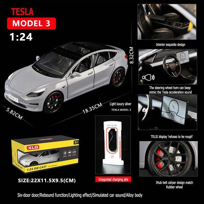 1:24 Tesla Model 3 Six Door Openers Rebound Function Lighting effects Car sound simulation Alloy body