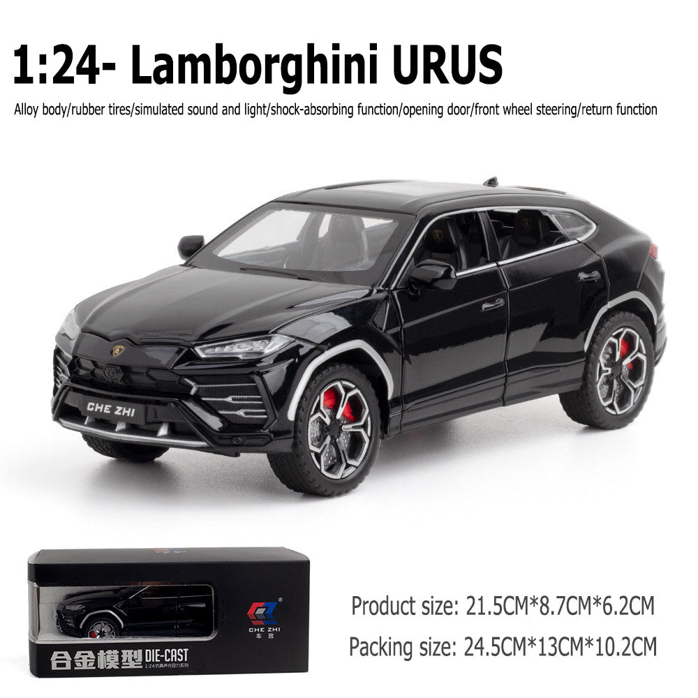 1:24- Lamborghini URUS alloy body rubber tires simulate sound and light shock absorbance function doors open front wheel steering force back function