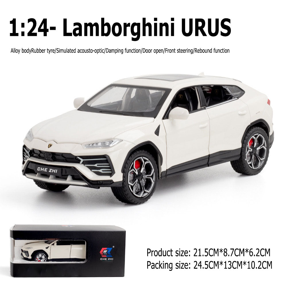 1:24- Lamborghini URUS alloy body rubber tires simulate sound and light shock absorbance function doors open front wheel steering force back function
