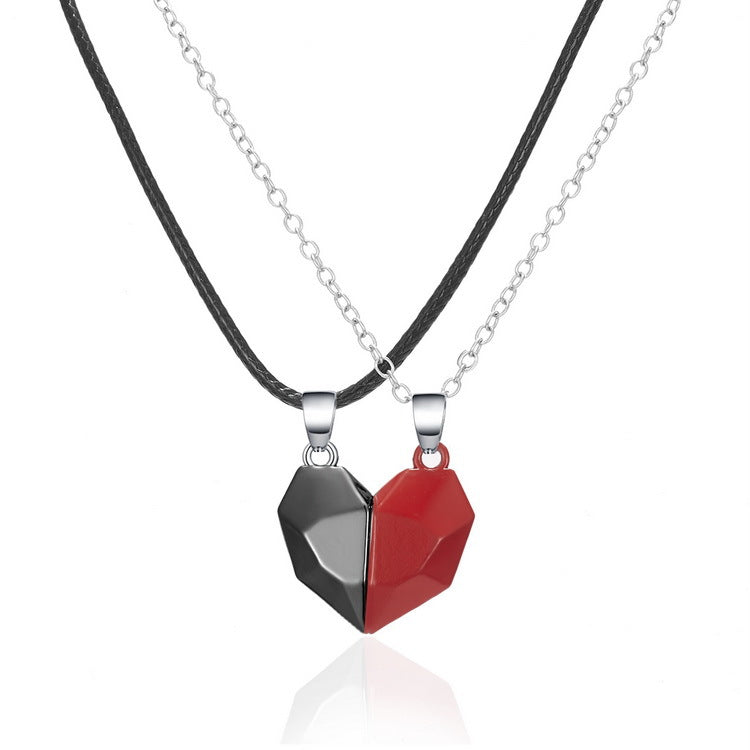 Two Souls One Heart Pendant Necklaces for Couple Wishing Stone Creative Magnet Couples Necklace Gifts