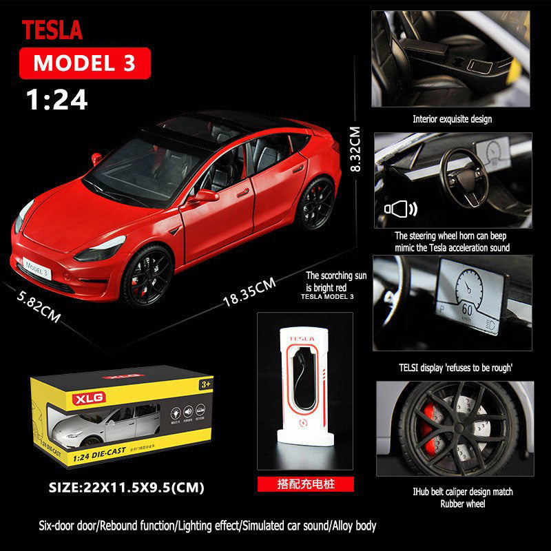 1:24 Tesla Model 3 Six Door Openers Rebound Function Lighting effects Car sound simulation Alloy body