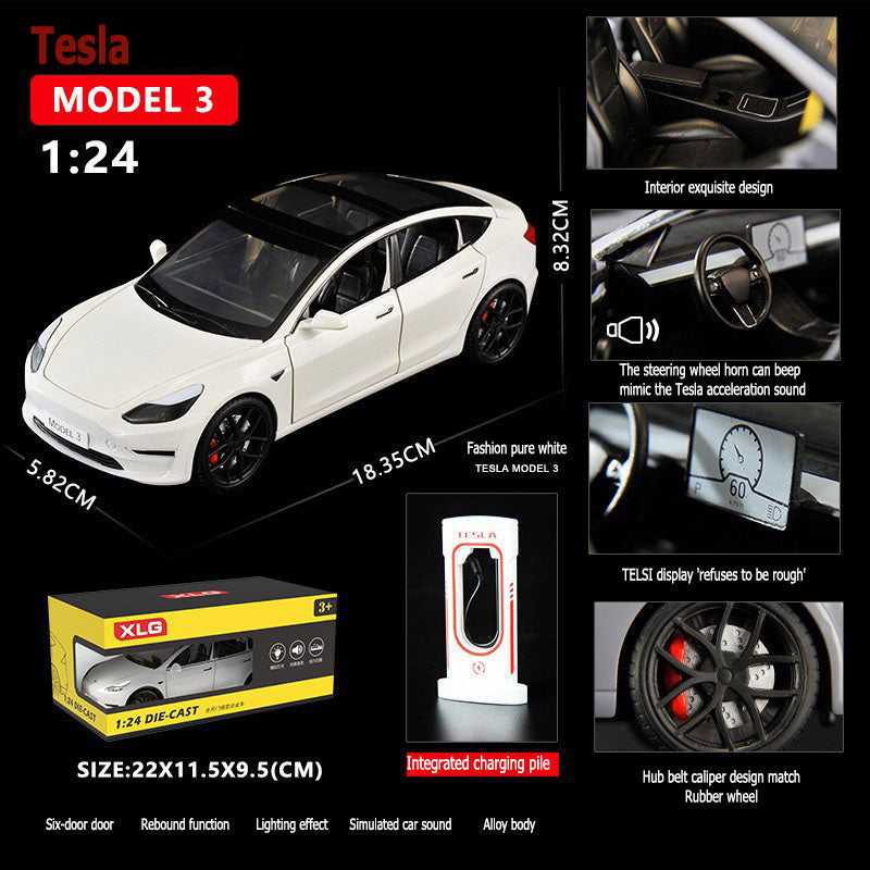1:24 Tesla Model 3 Six Door Openers Rebound Function Lighting effects Car sound simulation Alloy body