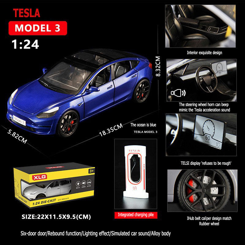 1:24 Tesla Model 3 Six Door Openers Rebound Function Lighting effects Car sound simulation Alloy body