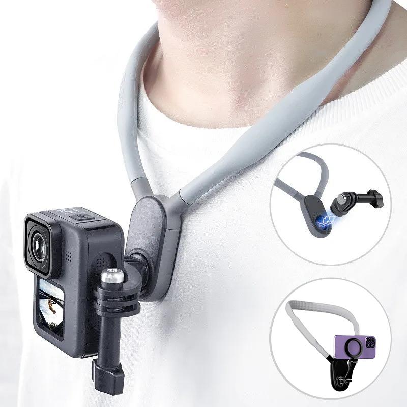 Neck Hanging Phone Mount, Chest Stand, Hands-Free POV/Vlog, Magnetic Ring, Stabilized for iPhone 15/14/13/12, Action Camera, Video Recording, Compatible all iPhones & Android phone - Mobile Accessories