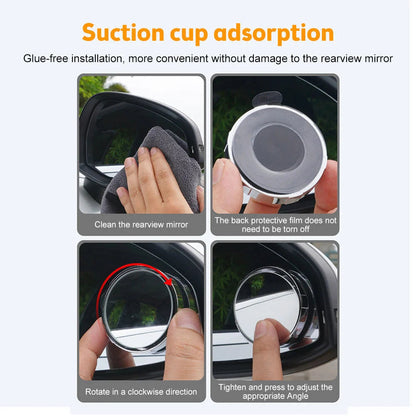 Vehicle Blind Spot Mirror 360° Rotate Sway Adjustable HD Glass Convex Mirror
