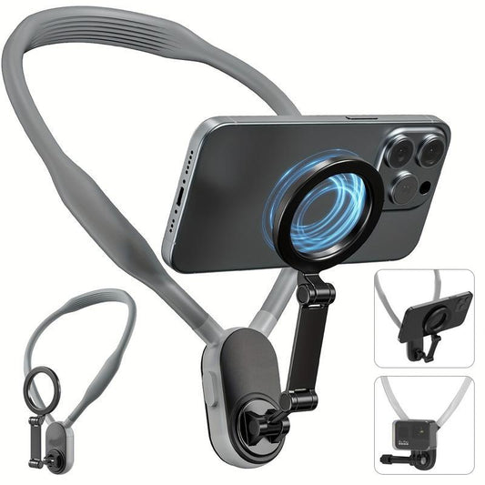 Neck Hanging Phone Mount, Chest Stand, Hands-Free POV/Vlog, Magnetic Ring, Stabilized for iPhone 15/14/13/12, Action Camera, Video Recording, Compatible all iPhones & Android phone - Mobile Accessories