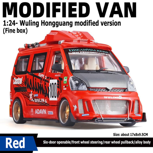 1:24 Wuling Hongguang Tuning Edition 6-door openable Front wheel steering Rear wheel return force Alloy bodywork