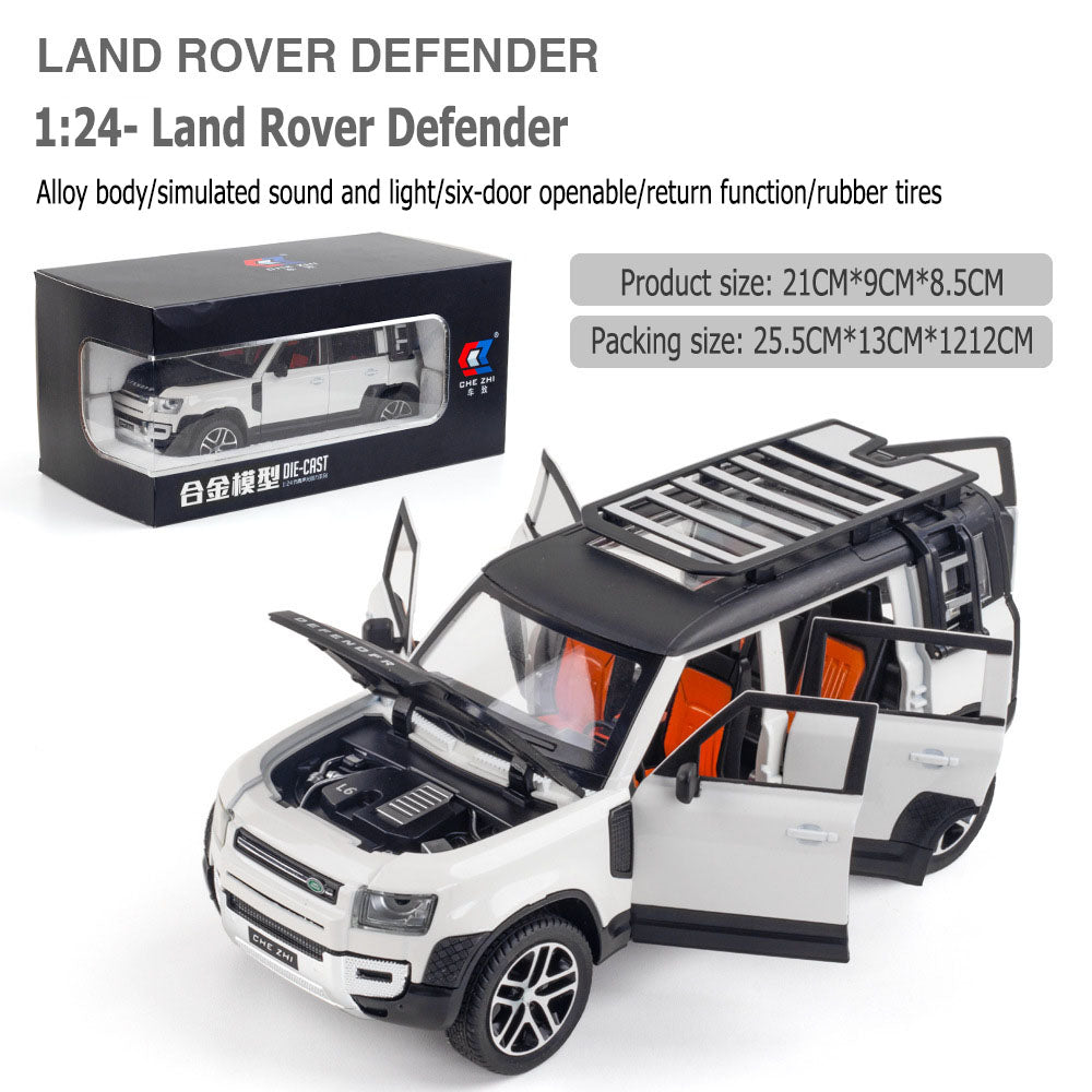 1:24 Land Rover Defender large alloy car model off-road vehicle six-door with sound and light back