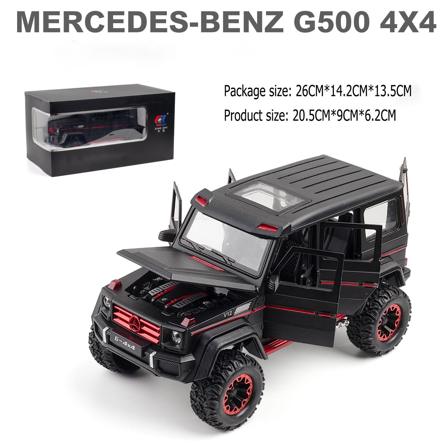 1:24 MERCEDES-BENZ G500 4X4 Mercedes-Benz G500 4X4 off-road vehicle large alloy car model off-road vehicle four-door with sound and light back