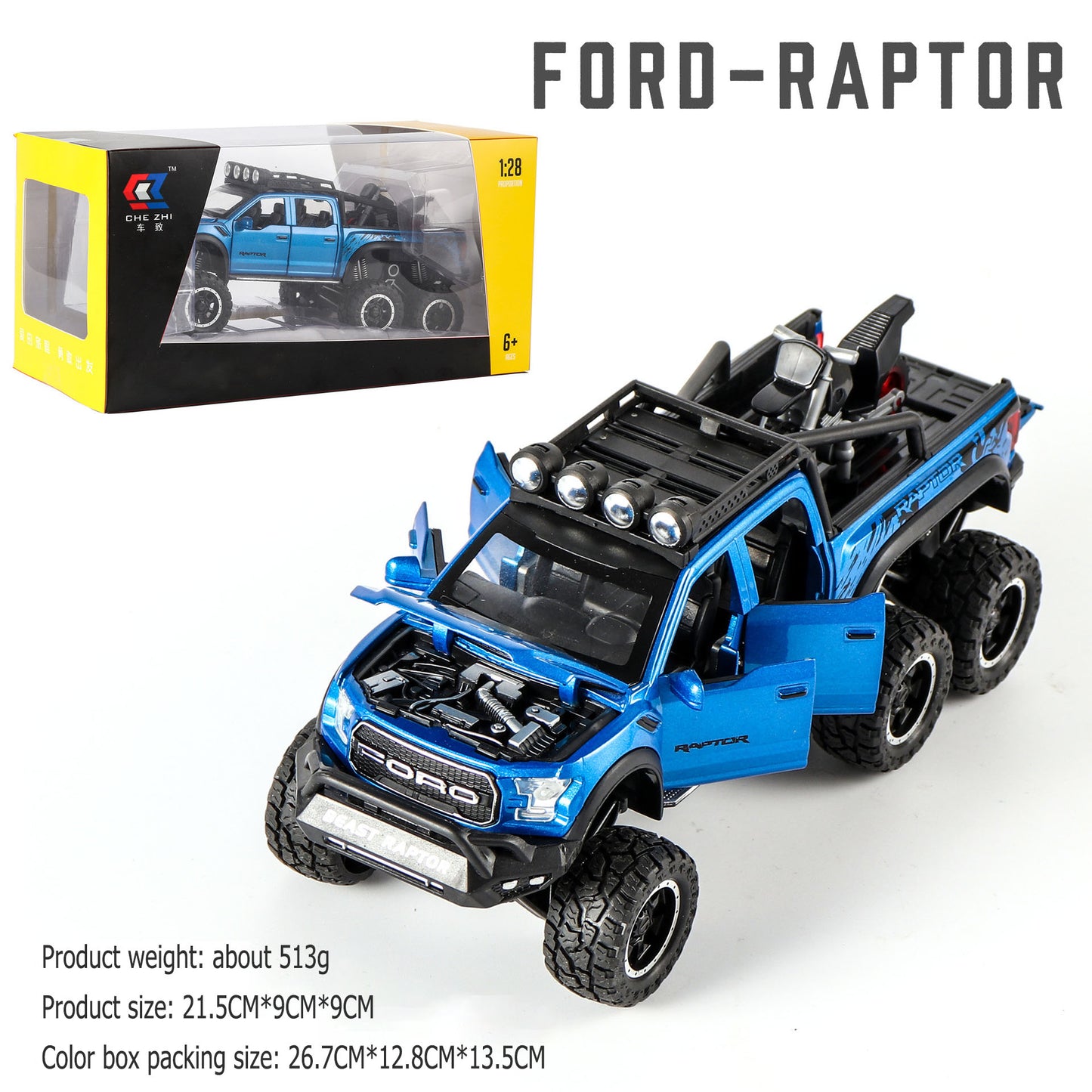 1:28 Ford F150 alloy car model off-road vehicle six doors with sound and light
