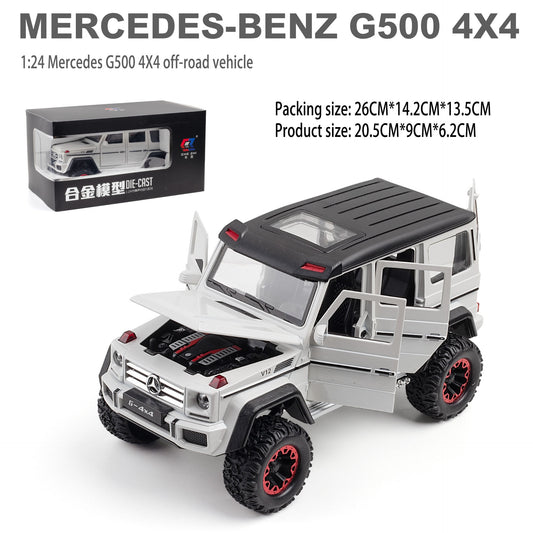1:24 MERCEDES-BENZ G500 4X4 Mercedes-Benz G500 4X4 off-road vehicle large alloy car model off-road vehicle four-door with sound and light back