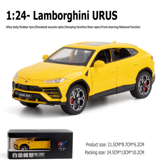1:24- Lamborghini URUS alloy body rubber tires simulate sound and light shock absorbance function doors open front wheel steering force back function