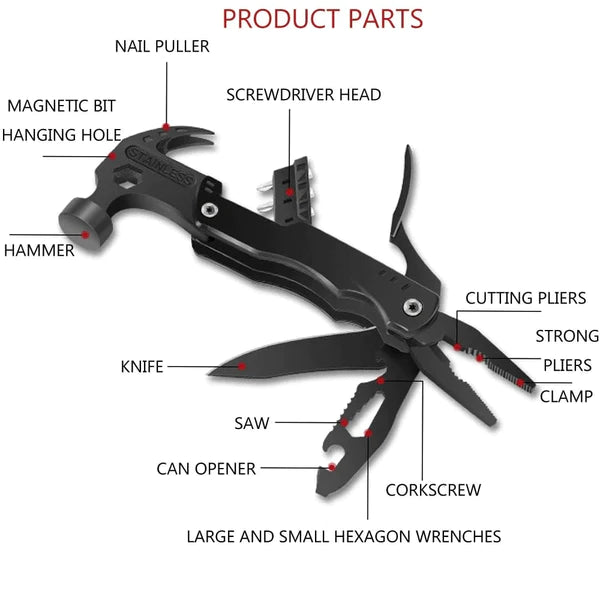 Multifunctional Survival Hammer 14 in 1 Stainless Steel Alloy Material（50% OFF）